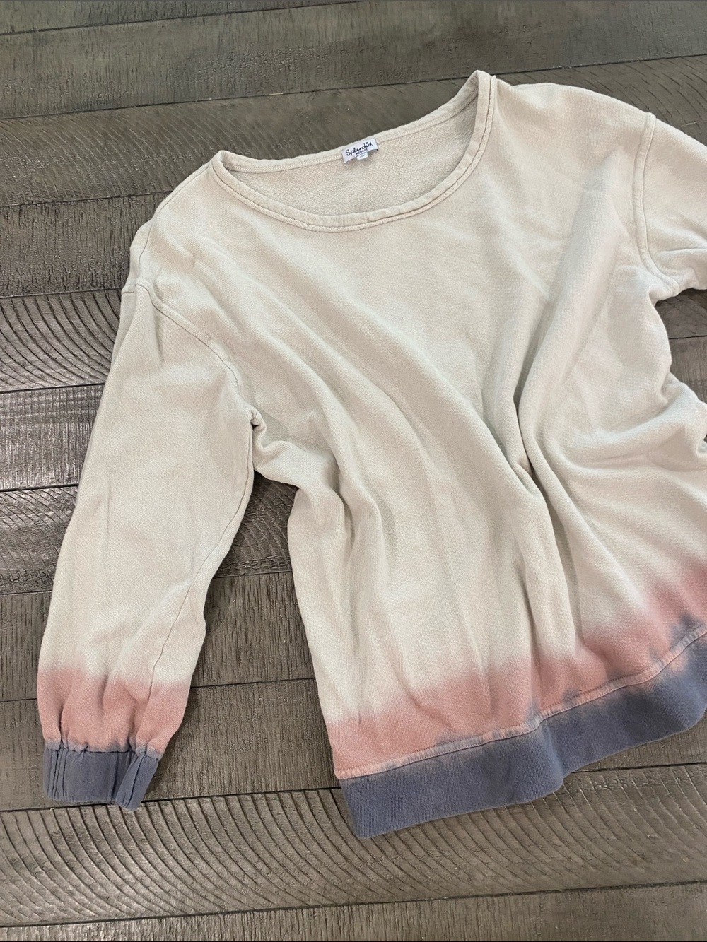 Splendid Cream Crewneck Sweater with Pink Dip-Dye and Gray Hem